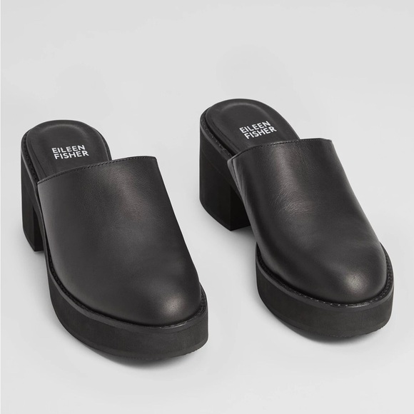 Eileen Fisher Black Mules with Chunky Block Heel - Picture 1 of 6